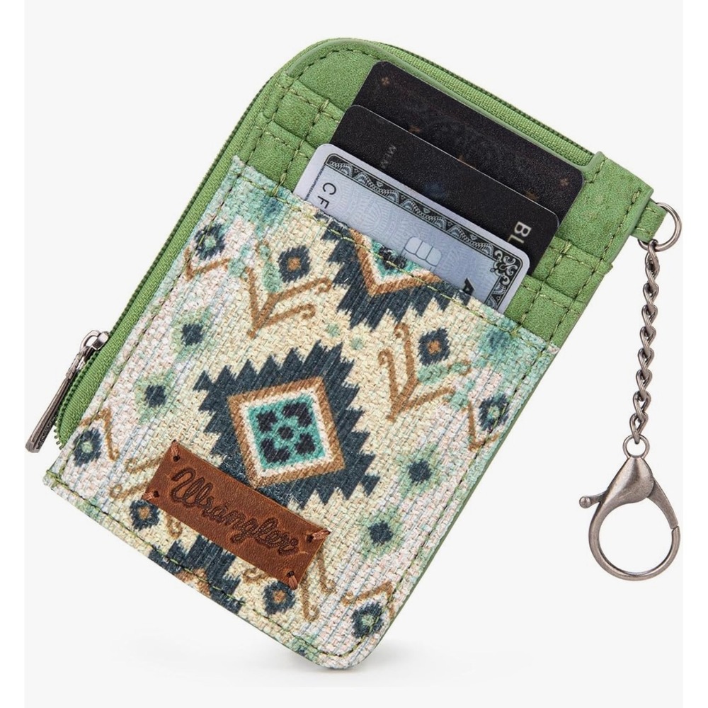 Wrangler Card Holder Wallet Womens OS Green NWT Aztec Keychain WG130-W005GN
